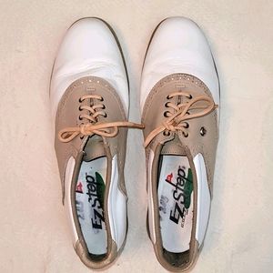 EZ Step shoes golf Oxford tan and white 100% leather